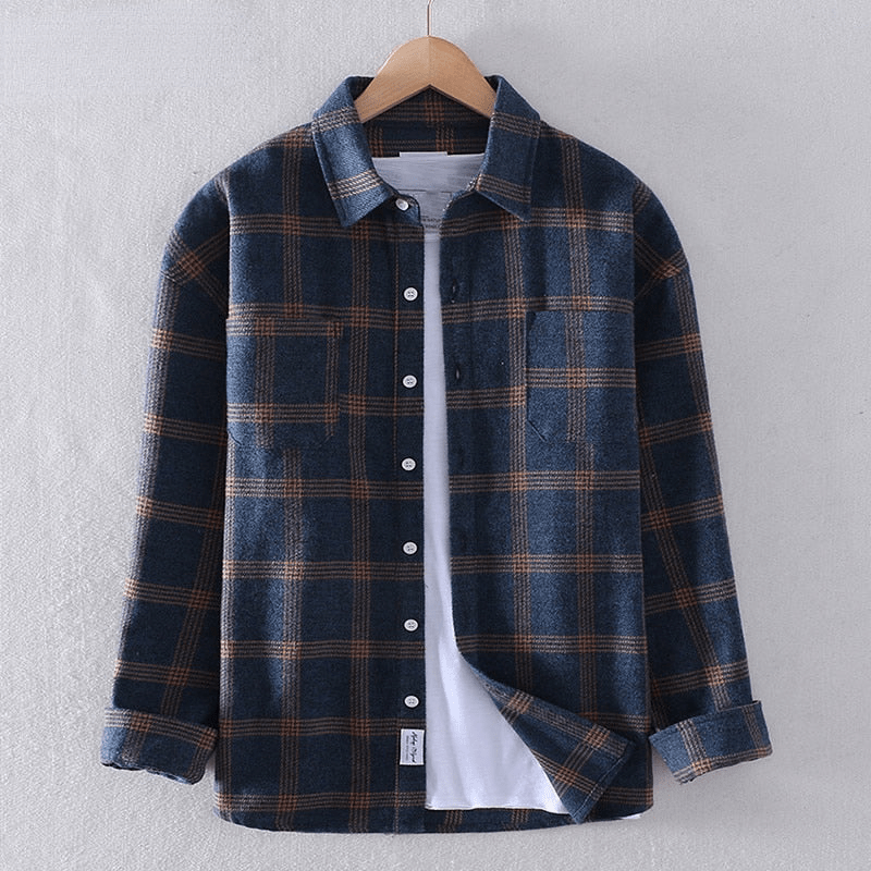 Men's red and blue checkered casual long sleeve button-down shirt, perfect for versatile wear.