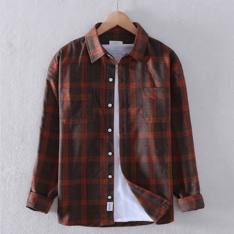 Stylish long sleeve men's checkered shirt, red and blue pattern, versatile and comfortable.