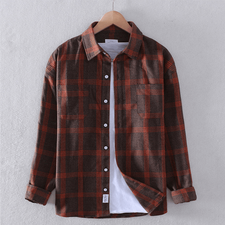 Stylish long sleeve men's checkered shirt, red and blue pattern, versatile and comfortable.