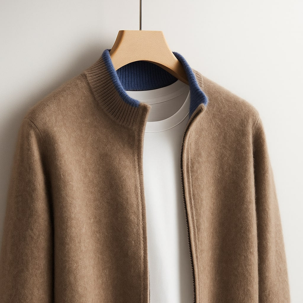 Comfortable men's full-zip jacket. Refined long-sleeve collared outerwear for everyday men's fashion & smart casual style.