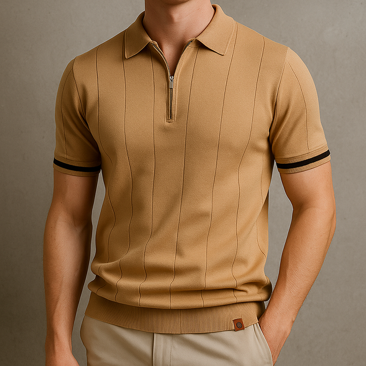Stylish men's short sleeve quarter-zip polo, a versatile top for smart casual fashion.