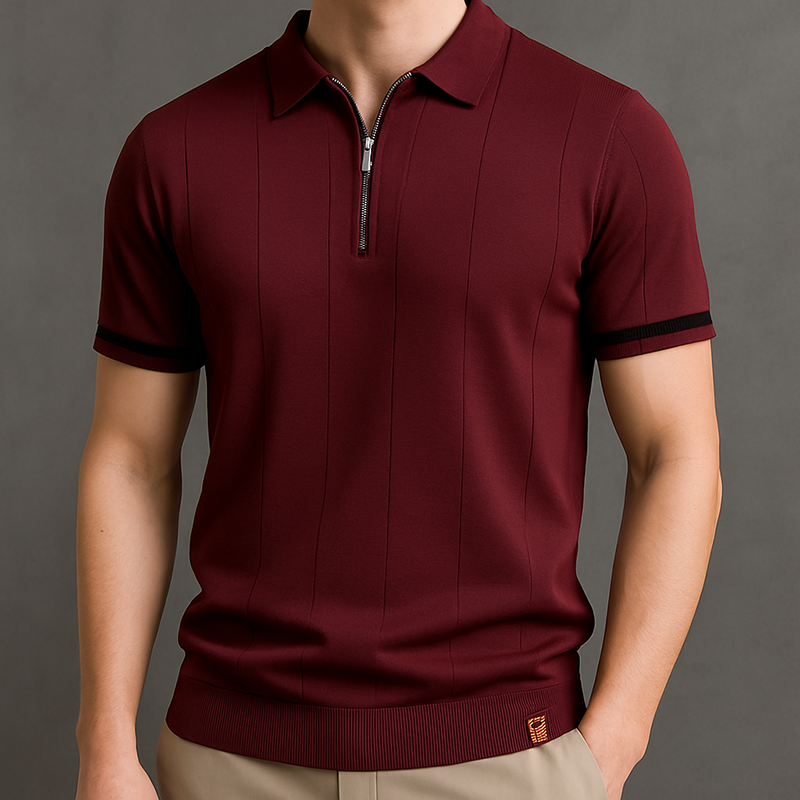 Everyday comfort men's quarter-zip polo, a fashionable short sleeve top for casual wear.