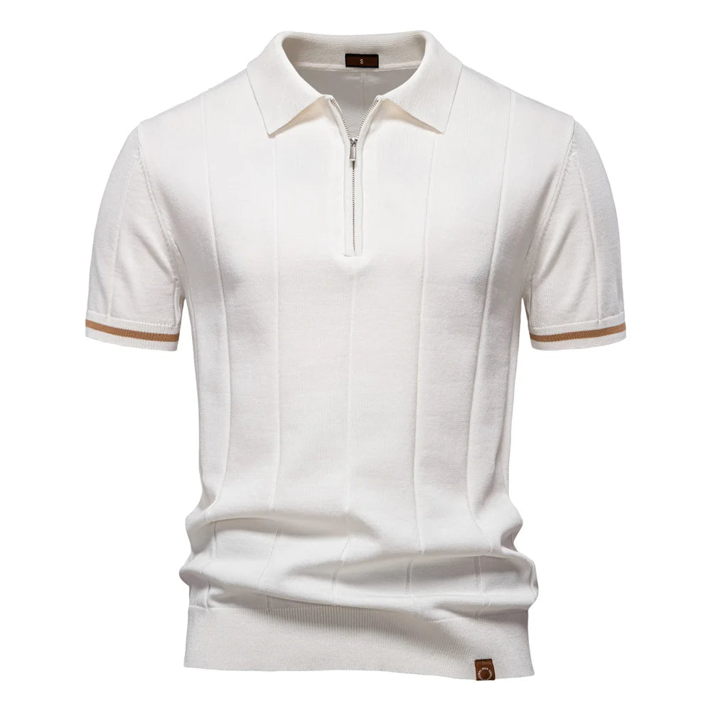 Refined men's quarter-zip polo shirt, exuding timeless style; ideal for any casual occasion.