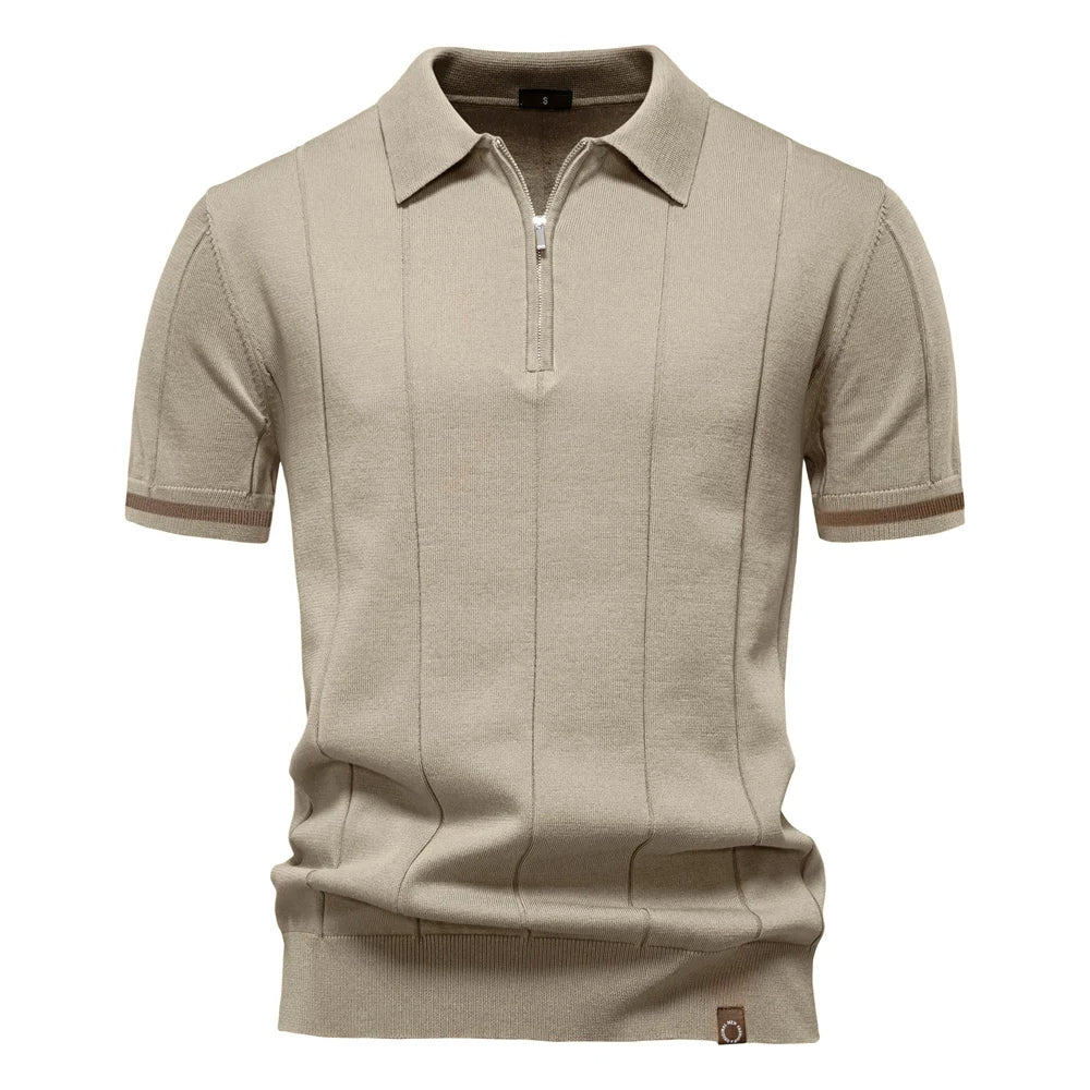 Classic men's short sleeve quarter-zip polo, a comfortable and stylish top for versatile fashion.