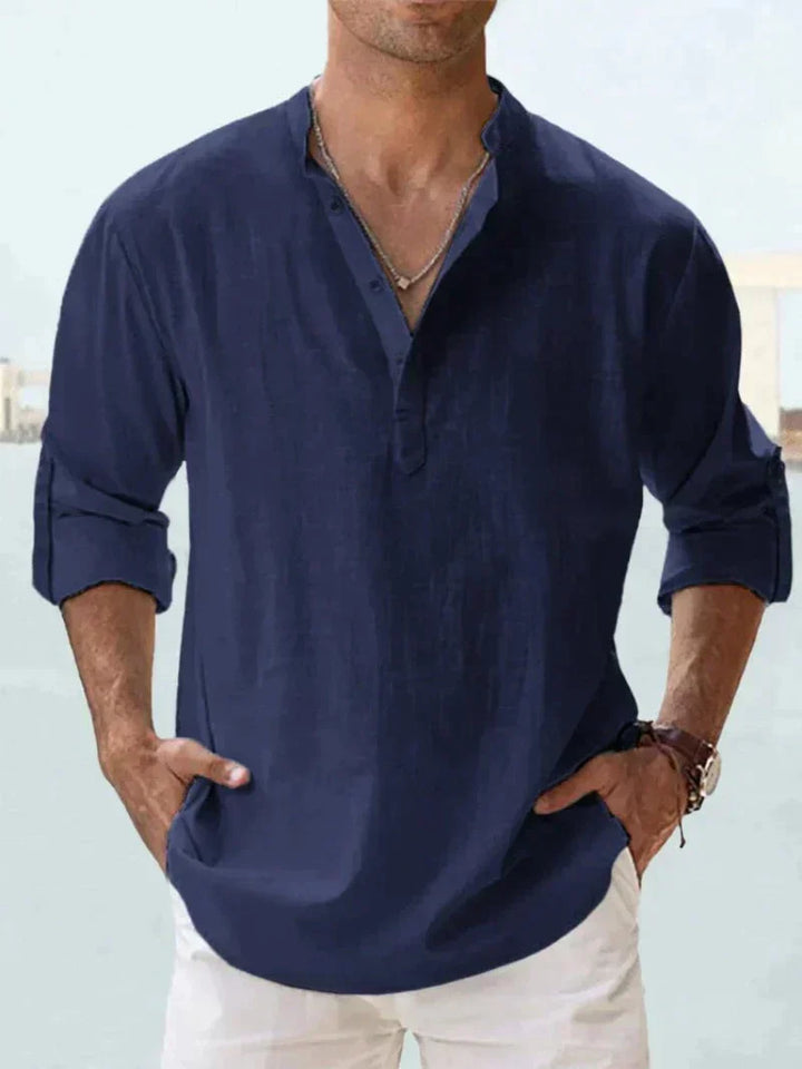 Lightweight casual men's long sleeve button-up shirt, regular fit, comfortable for summer.