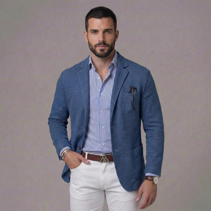 Stylish men's summer blazer. Relaxed fit jacket, perfect lightweight outerwear.
