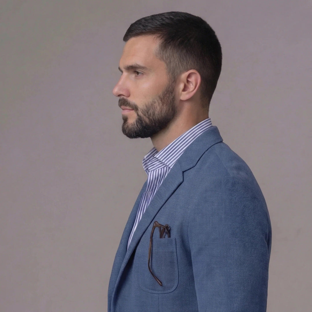 Lightweight men's blazer jacket. Relaxed fit for comfortable summer outerwear.