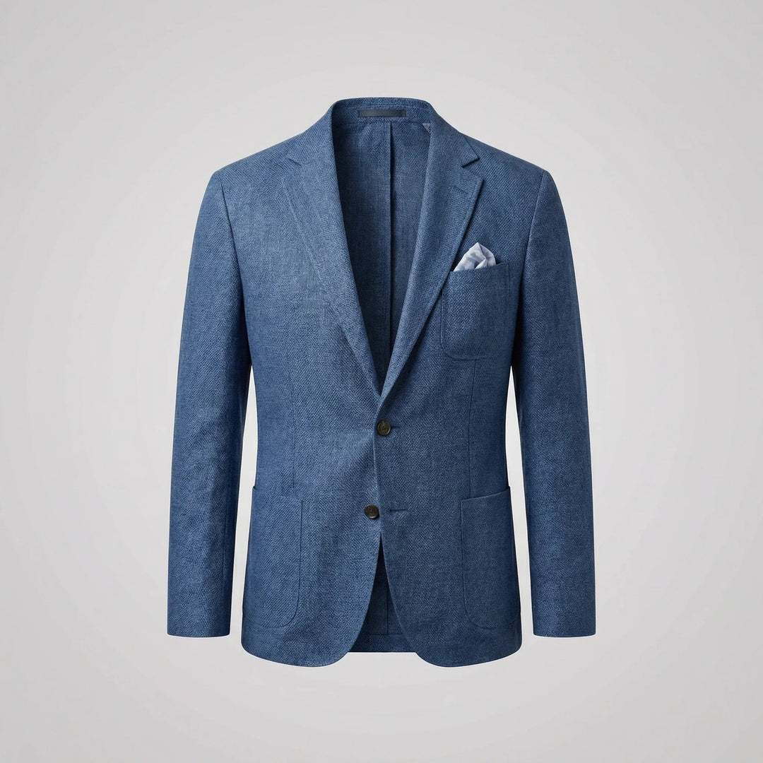 Relaxed fit men's blazer jacket. Lightweight seasonal outerwear for summer style.