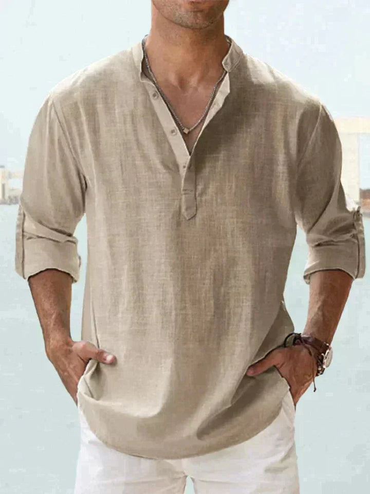 Relaxed fit men's button-down shirt. Easy care summer wear, great for casual outings & warm weather vacations.