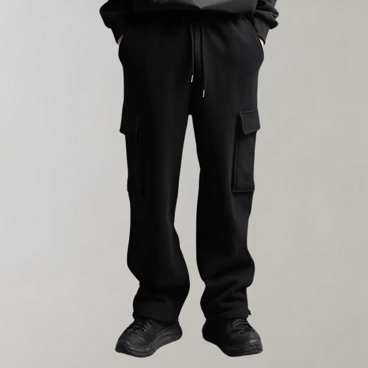 Styled image of men wearing relaxed fit cargo pants, demonstrating a casual, practical look