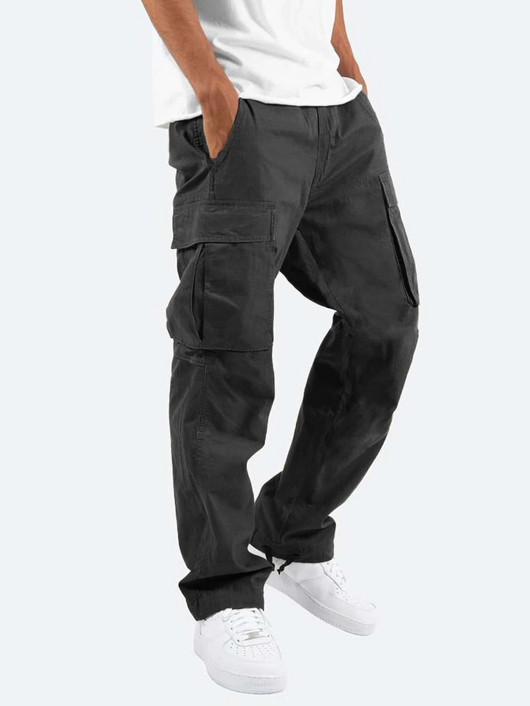 Men's relaxed fit cargo pants with utility pockets. Comfortable multi-pocket trousers for casual wear & streetwear.