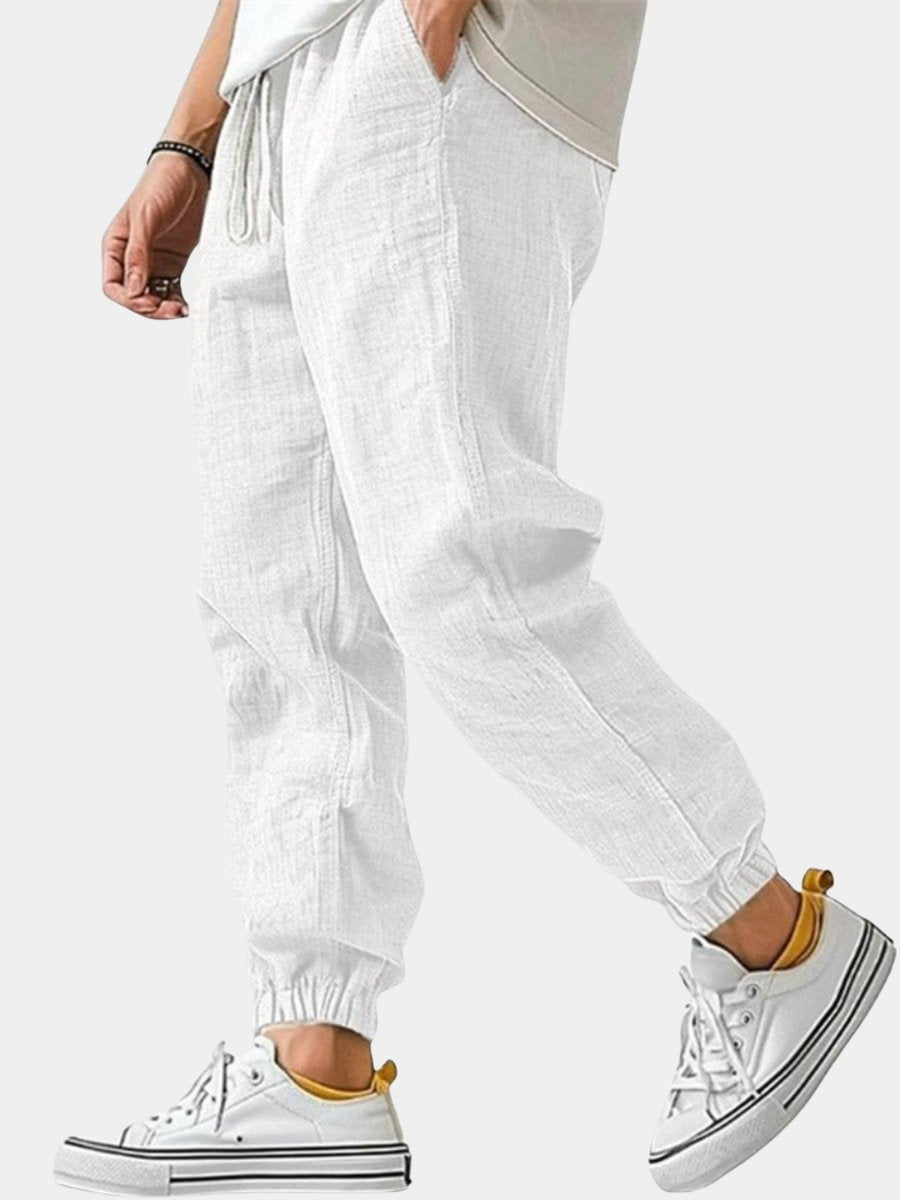 Men's relaxed fit cuffed joggers with drawstring waist for casual everyday style.