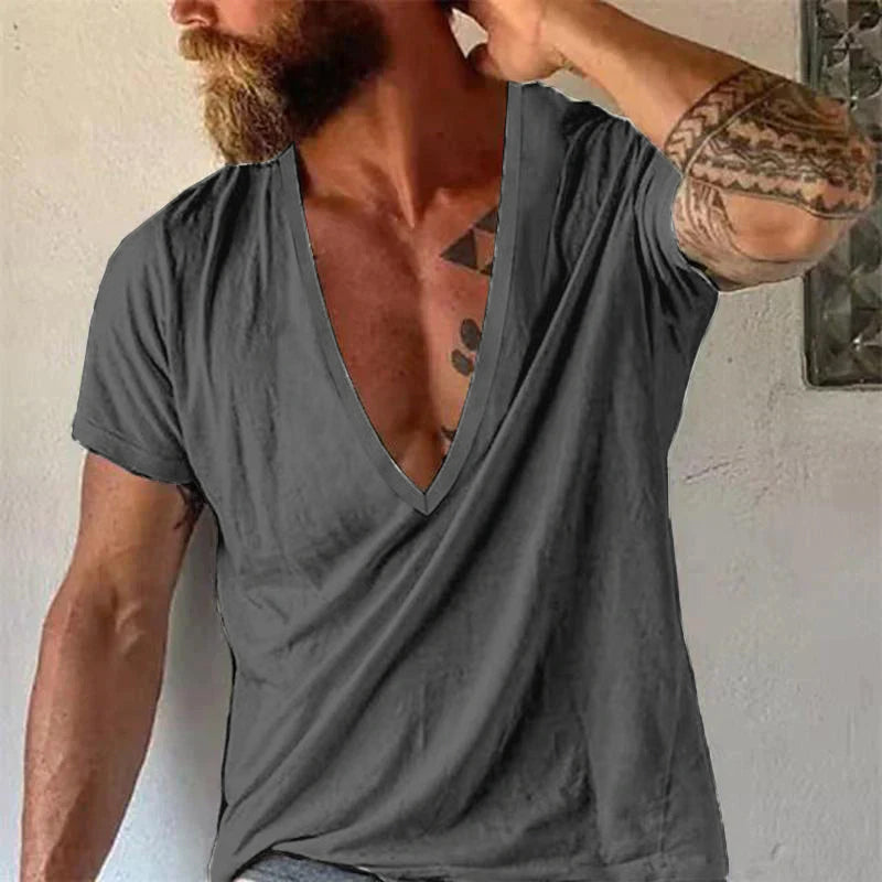 Relaxed fit men's V-neck t-shirt, short sleeve, ideal for casual wear & minimalist style.