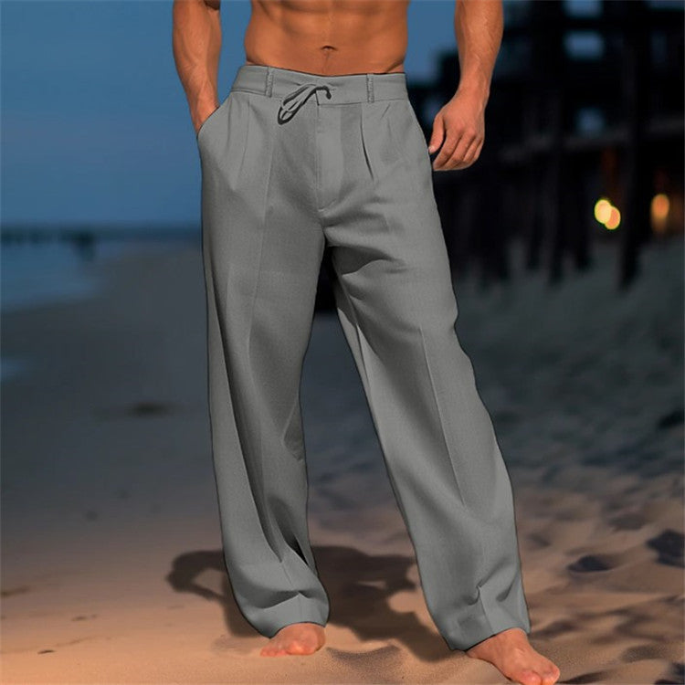 Comfortable men's drawstring pants, relaxed fit, perfect for spring, lounging, or athletic activities.