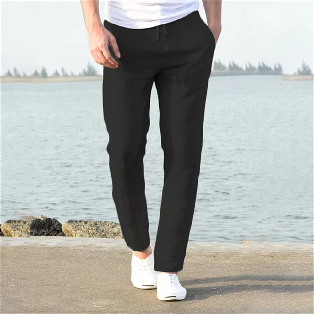 Easy-wear men's casual drawstring pants, relaxed fit with pockets, perfect for travel & everyday.