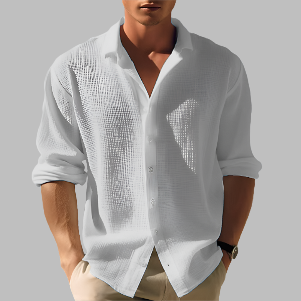 Men's new style relaxed fit long sleeve casual shirt. Solid color, stand collar. Great for spring fashion & summer style.