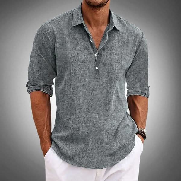 Stylish men's casual long sleeve Henley shirt, ideal for summer & spring. Relaxed fit for versatile everyday wear.