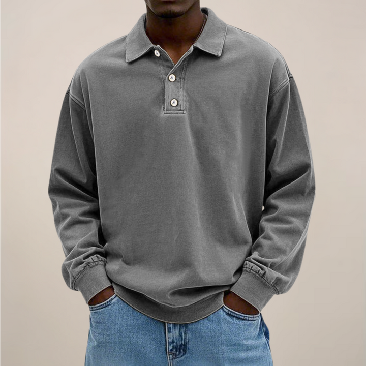 Comfortable men's long sleeve polo in a relaxed fit. Ideal smart casual top for daily wear.