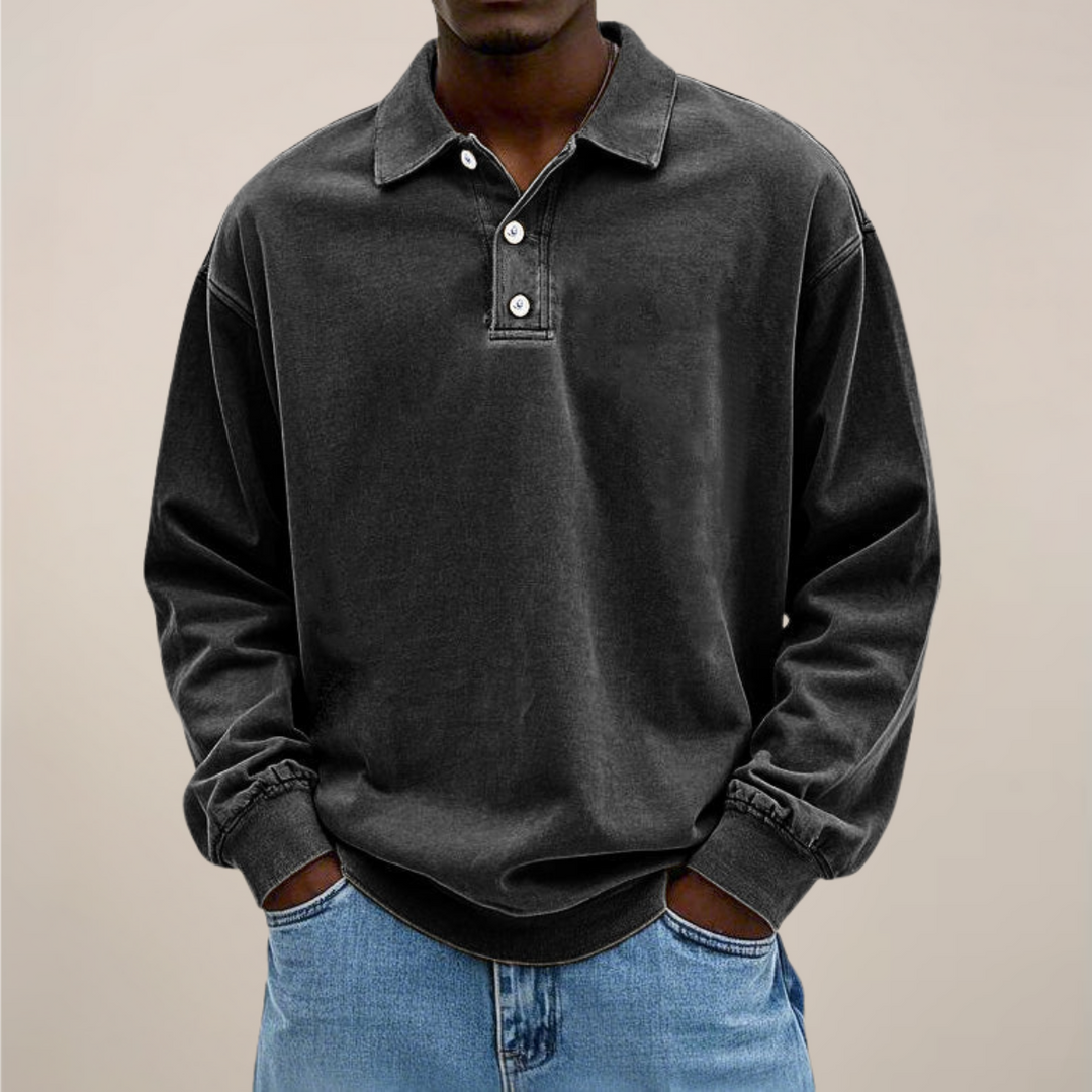 Everyday classic men's long sleeve polo shirt. Relaxed fit design, a smart casual wardrobe staple.