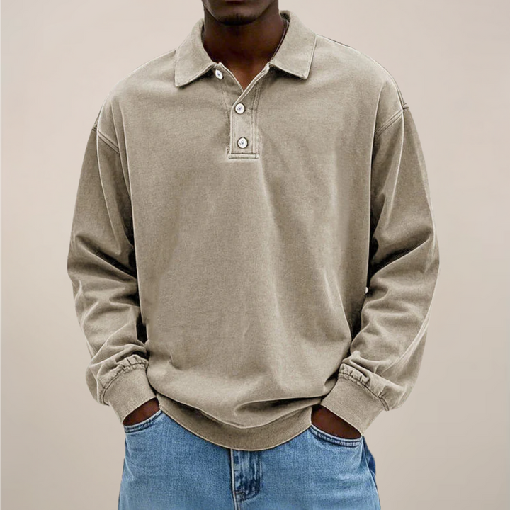 Versatile long sleeve men's polo shirt top. Relaxed fit, perfect for smart casual and everyday fashion.