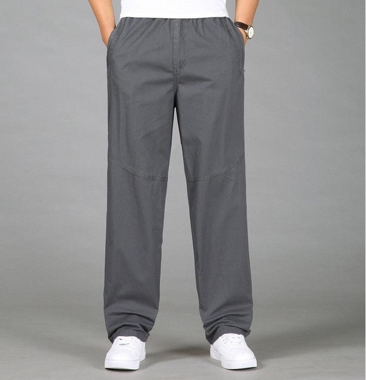 Comfortable men's relaxed fit pull-on casual chino pants. Straight leg trousers for everyday men's fashion.