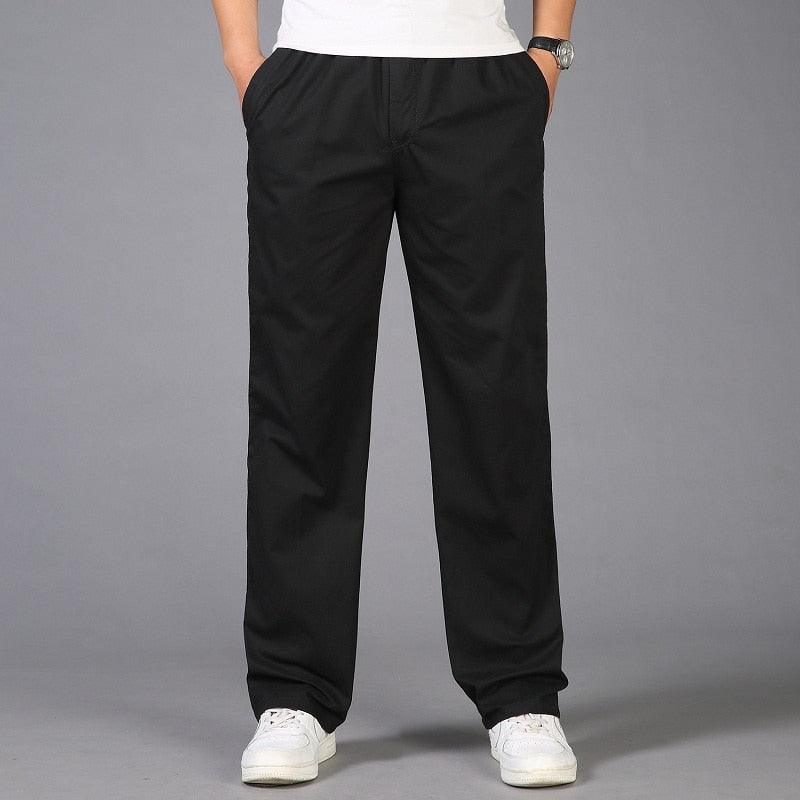 Men's pull-on relaxed fit casual trousers. Easy wear chino pants with elastic waist for ultimate comfort & style.