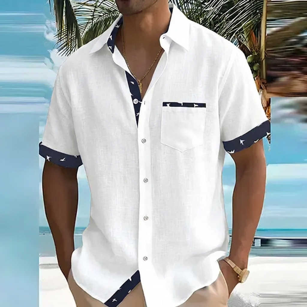 Comfortable men's short sleeve shirt with a relaxed fit, great for warm weather & casual style.