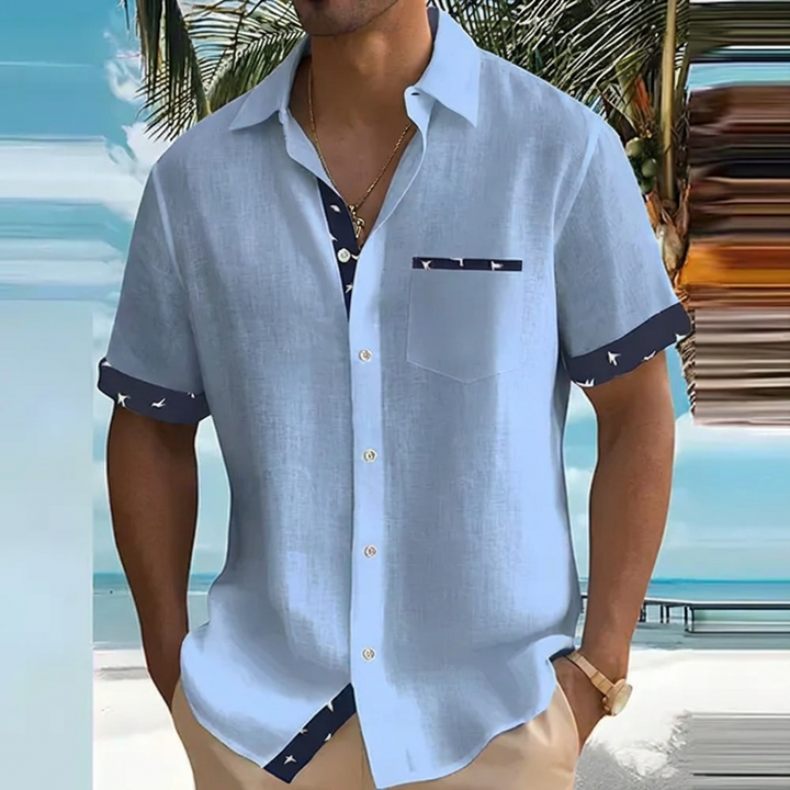 Versatile men's summer top, a relaxed fit button-down shirt for beach style & everyday fashion.
