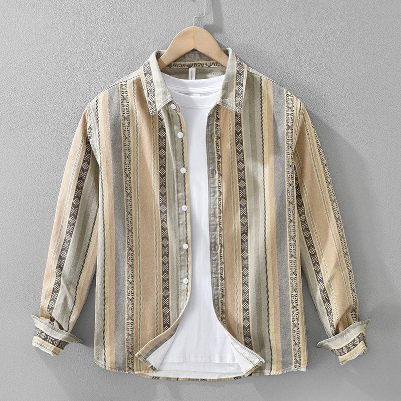 Men's relaxed fit striped Medina shirt, perfect for casual spring & summer resortwear. Button-down, textured fabric.