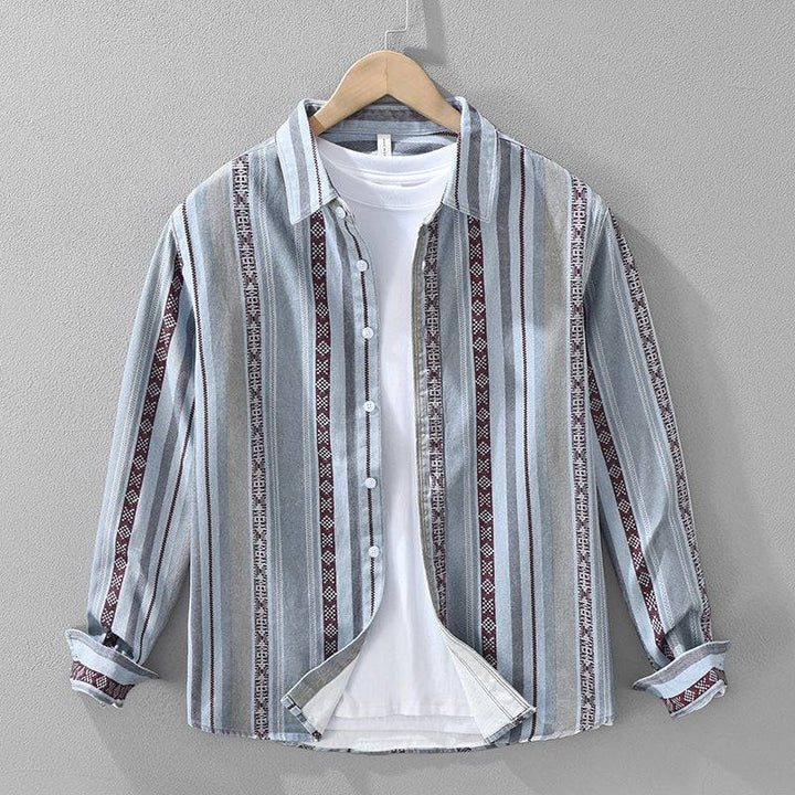 Relaxed fit men's striped shirt in textured Medina fabric. Versatile casual button-down for spring, summer & everyday.