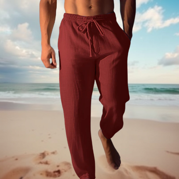 Modern men's relaxed fit summer pants, easygoing style for comfortable warm-weather outfits.