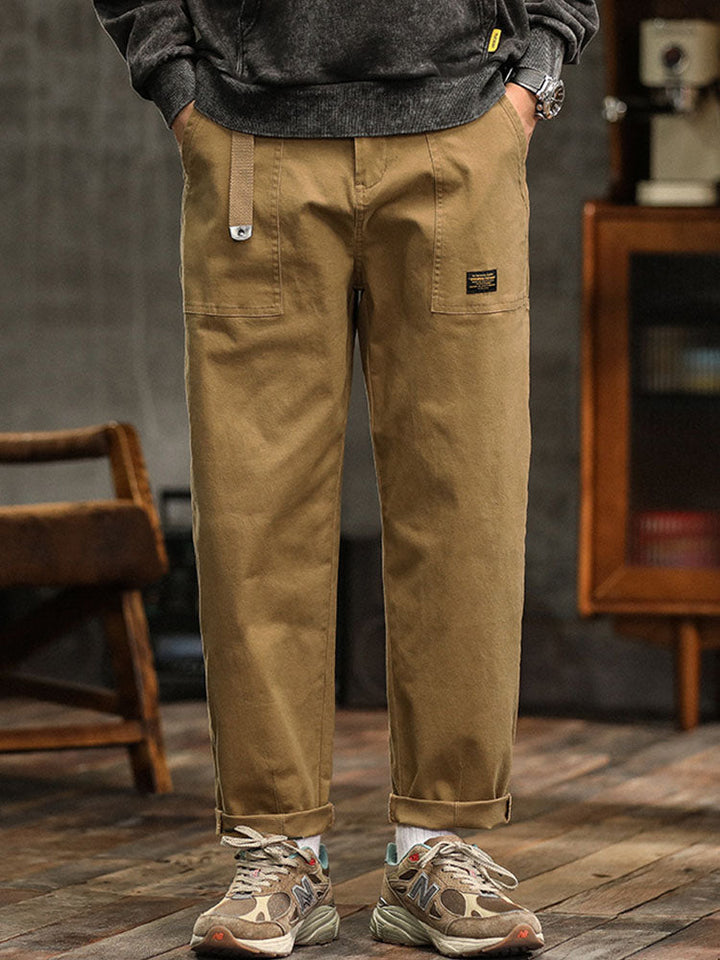 Versatile men's relaxed fit pants in charcoal gray, ideal for casual outfits and comfortable, modern fashion.