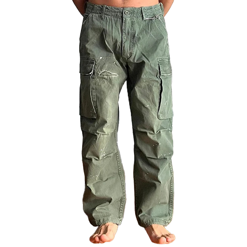 Men's relaxed fit washed chino cargo pants, perfect for casual everyday comfort and style.