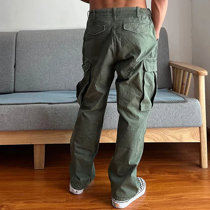 Stylish men's washed look relaxed fit chino cargo pants, offering casual comfort for everyday adventures.