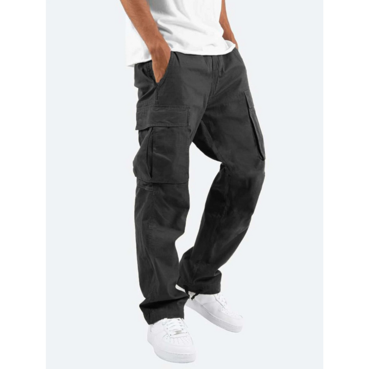 Men's relaxed fit wide leg cargo pants with multiple pockets, perfect for casual wear & streetwear.
