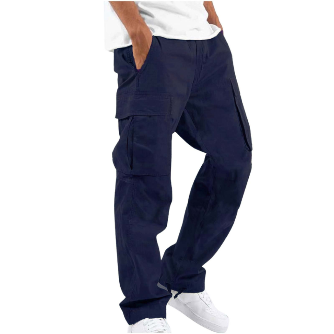 Comfortable men's wide leg cargo pants, relaxed fit with practical multi-pockets for utility and casual style.