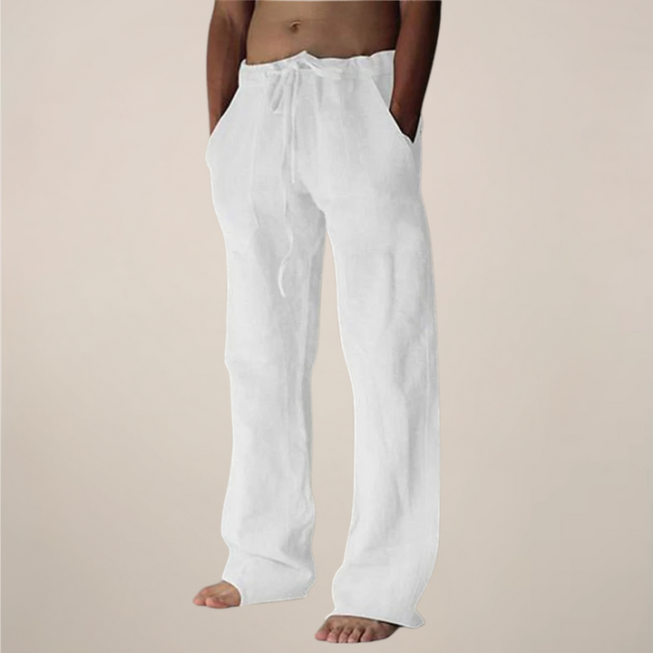 Men's relaxed fit wide leg summer trousers with elastic waist for casual comfort.