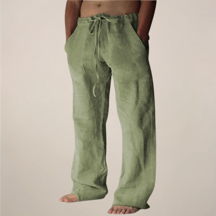 Stylish men's wide leg pants, perfect for warm weather and beachwear. Loose fit.