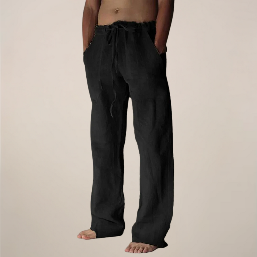 Comfortable men's wide leg pants for spring/summer, elastic waist, loose fit beach style.