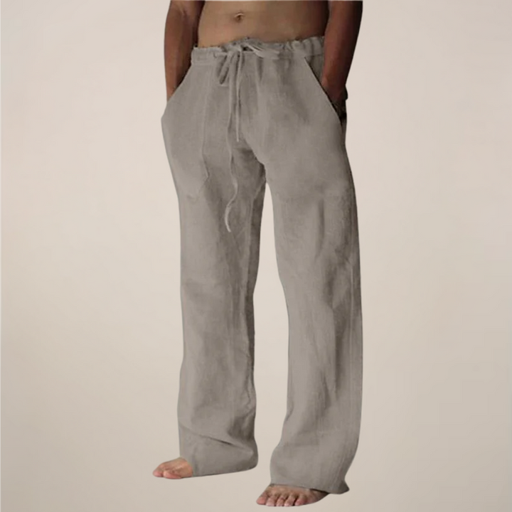 Mens relaxed fit wide leg trousers, great for summer casual looks and beach outings.