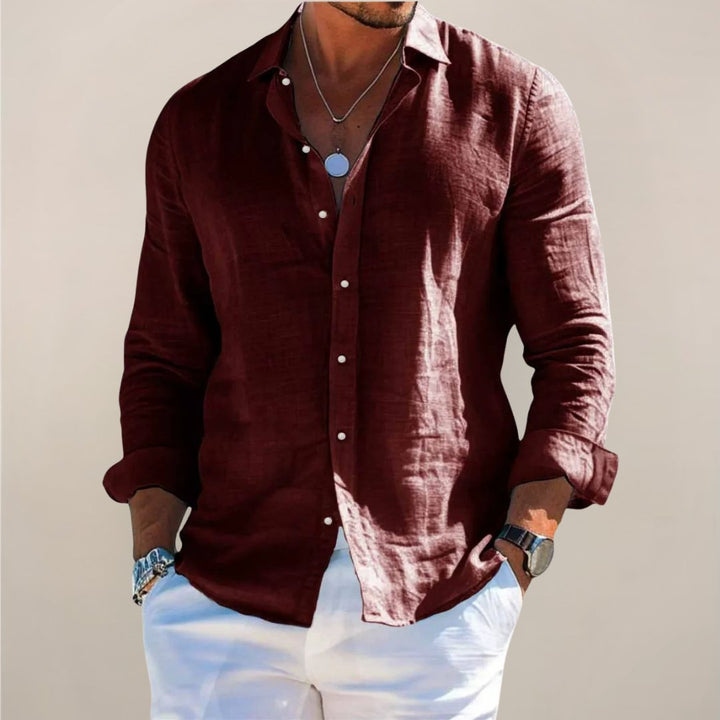 Men's casual long sleeve button shirt, offering a relaxed fit & effortless style for men.