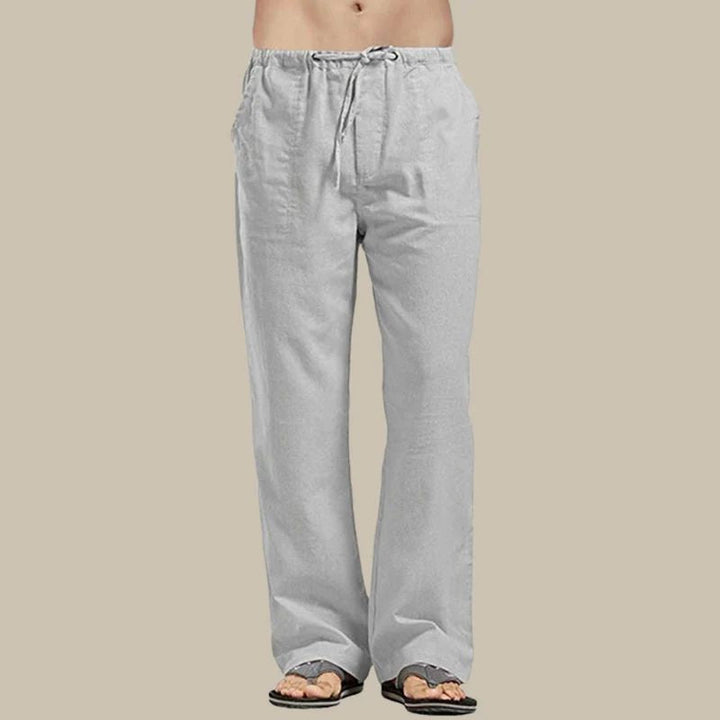 Men's relaxed straight-cut drawstring summer pants for casual, comfortable everyday warm weather wear.