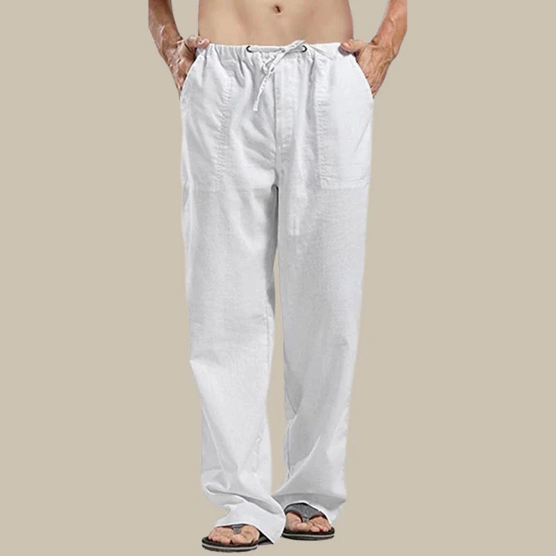 Versatile men's straight-cut drawstring summer pants, relaxed fit, great for warm weather casual fashion.