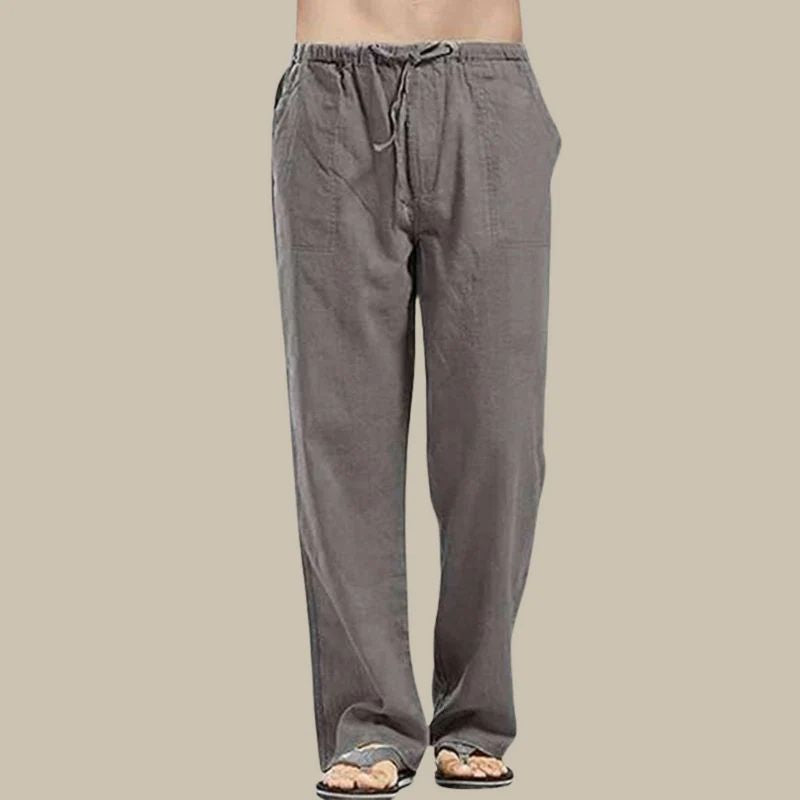Men's straight-cut relaxed fit summer pants with drawstring, comfortable ankle-length for warm weather.