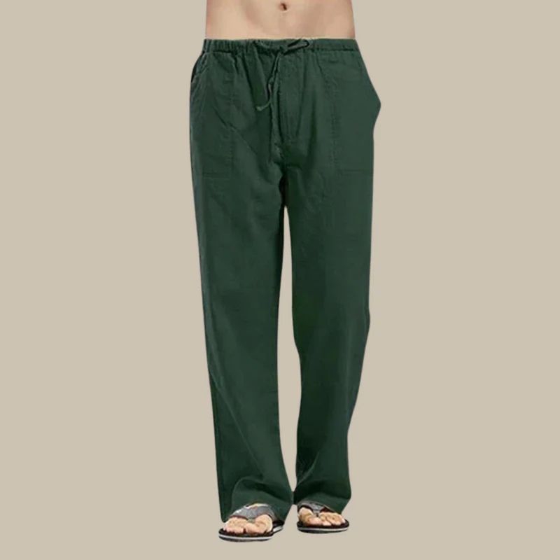 Men's fashion casual summer trousers, relaxed straight-cut drawstring design, comfortable for warm weather.