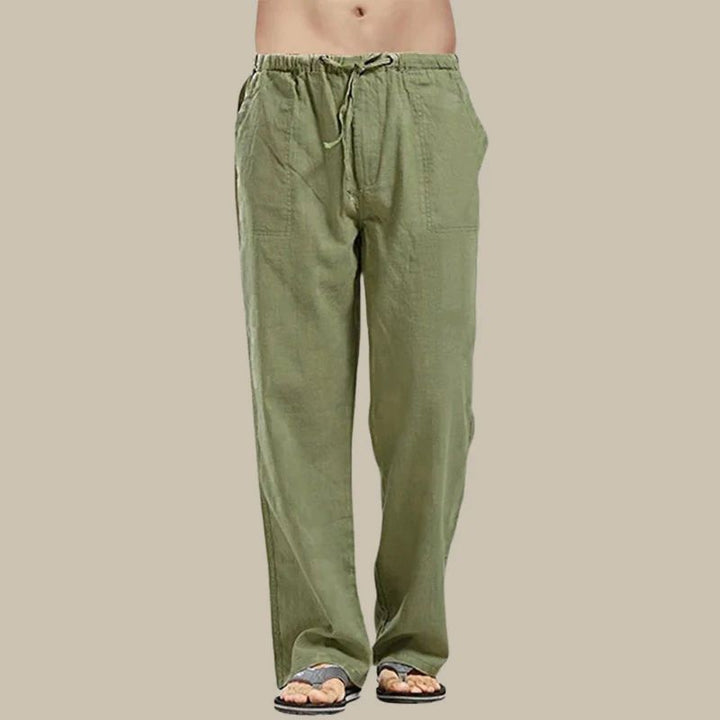 Men's relaxed fit ankle-length summer pants, straight-cut with drawstring, perfect for warm weather.