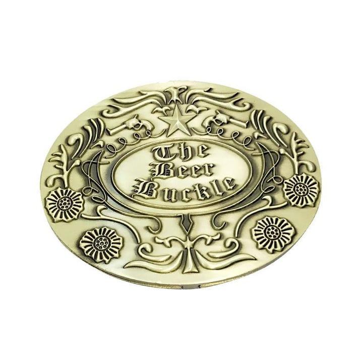 Secure retractable beer holder belt buckle for men, carrying drinks hands-free at any event or festival.