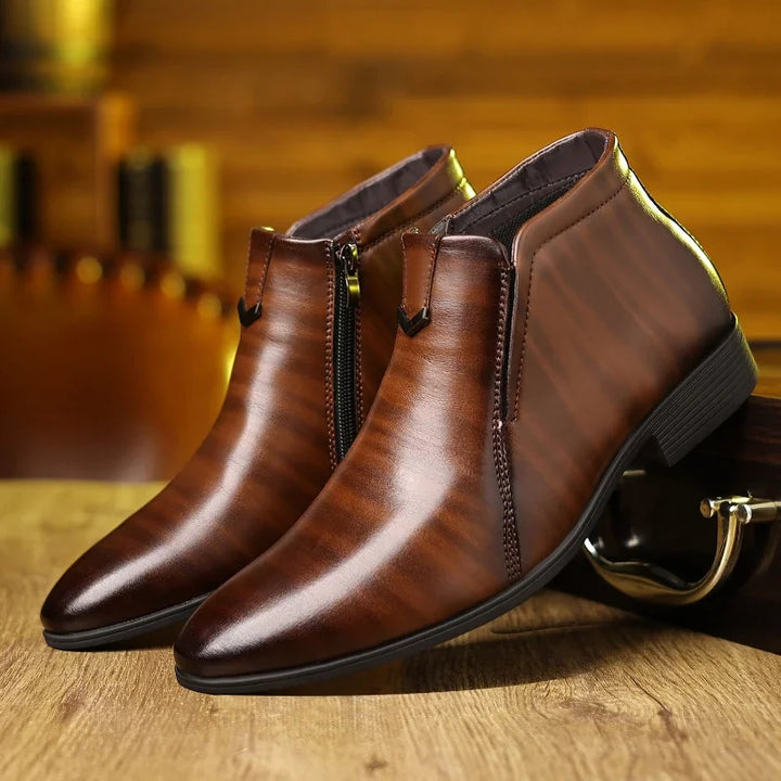 Men's retro polished ankle boots. Stylish dress shoes for formal & smart casual outfits. Elegant & comfortable.