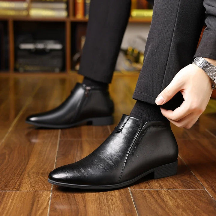 Versatile men's polished retro ankle boots. Ideal dress shoes for smart casual, business, or formal wear.