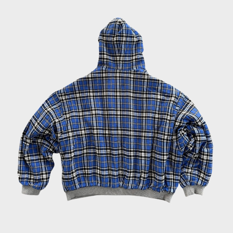 Men's gray and black reversible oversized hoodie, ideal for a dual style casual or streetwear look.